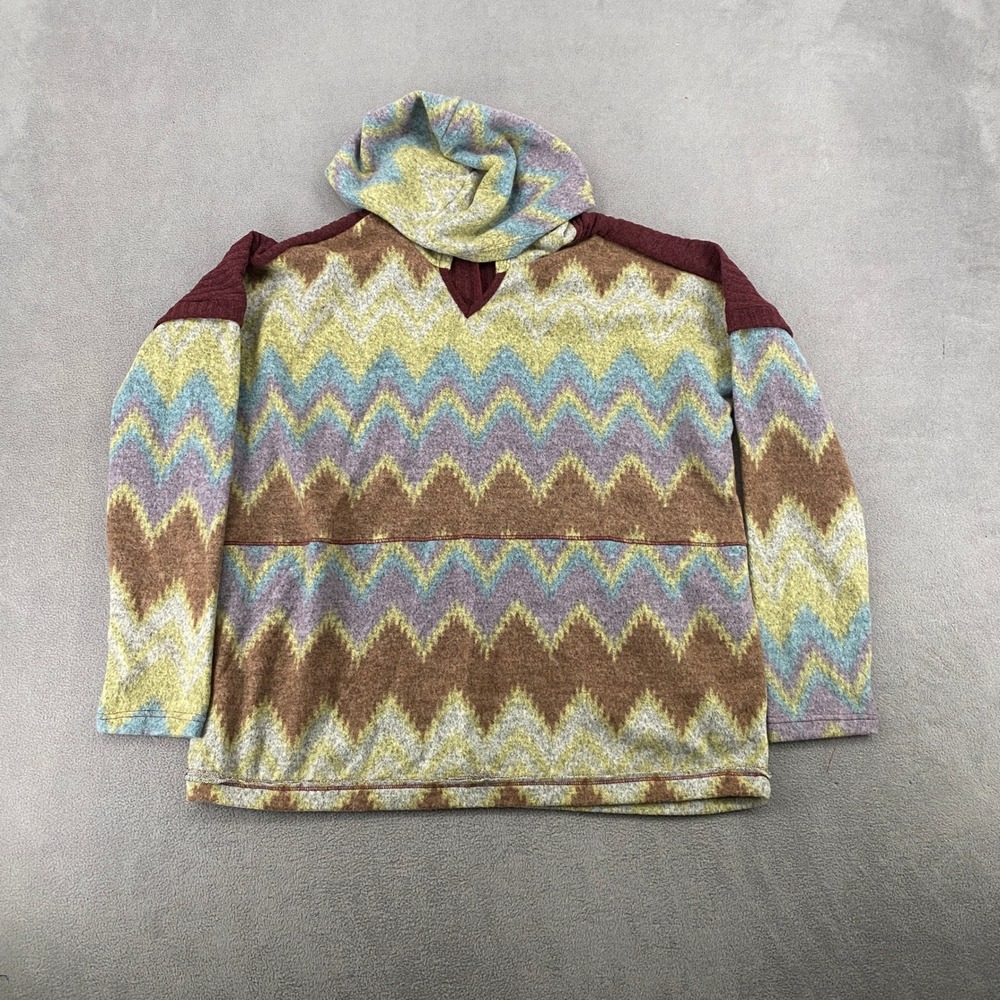 Rae Mode Chevron Zigzag Hoodie Burgundy Ribbed Back Pullover T9624 Small